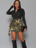 Women's lace up camouflage tight hip bag mini skirt