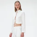 Clean color lapel design sense long sleeve strap cut out cardigan temperament top