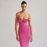 Clean color suspender chest wrapped sleeveless slim temperament backless dress
