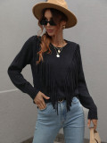 Pullover Sweater Women's loose solid color knitwear Fashion tassel sweater