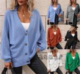 Women's sweater solid color knitted cardigan loose sweater