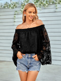 Casual solid color one shoulder long sleeve chiffon top