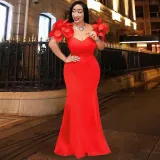 Design petal sleeve floor length dress