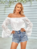 Casual solid color one shoulder long sleeve chiffon top