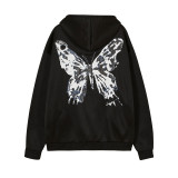 Hooded Zipper Letter Butterfly Printed Fleece Cardigan Sweatshirt