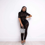 Perspective lace two-piece sexy nightclub suit