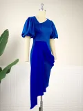 Asymmetrical Fashion Bubble Sleeve Dress Diagonal Collar Piece Splice Layering Dress