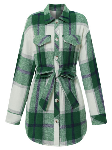 Women's single breasted casual plaid women's coat