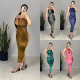 Skinny Dress Summer Print Strap Sleeveless Hip Wrap Dress Sexy Party Dress