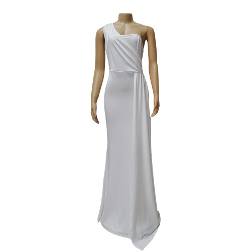 Women's slanted shoulder fishtail dress evening dress