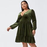 Oversized Women's V-neck Waist Slim Long Sleeve Sexy Velvet Dress