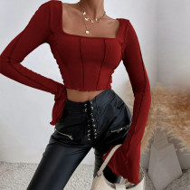 Slim fitting long sleeve square neck pullover knitted shirt