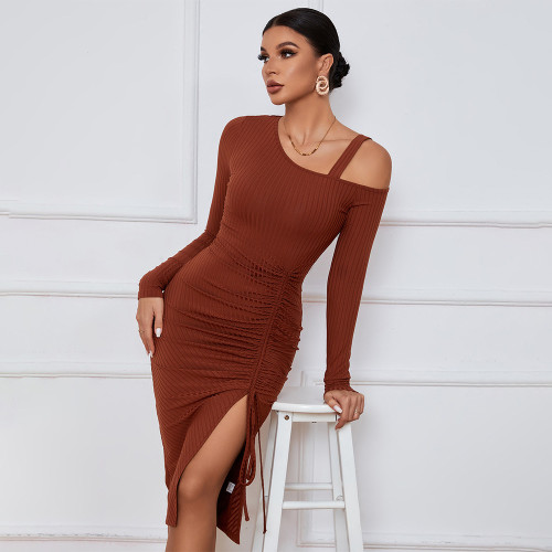 Split off shoulder autumn winter hip bag long sleeve sexy dress