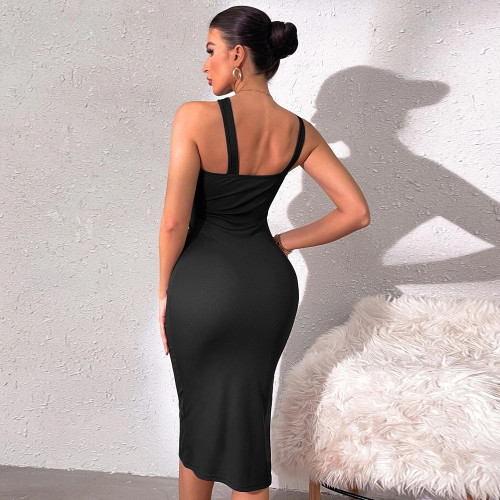 Women's fashion hollow sleeveless sexy high waist slim bag hip dress