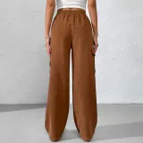 Women's loose elastic waist overalls corduroy wide leg straight casual trousers