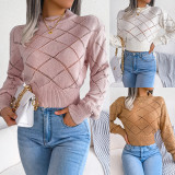 Hollow plaid long sleeve open navel knitting sweater