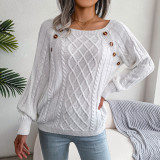 Autumn and winter casual square neck button fried dough twist knitting pullover sweater