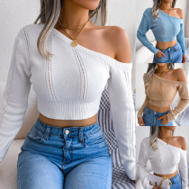 Casual hollow off shoulder long sleeve open navel sweater