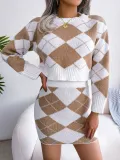 Contrast Lingglou navel sweater hip skirt casual suit