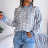 Casual Thousand Bird Plaid Long Sleeve Pullover Knitted Sweater