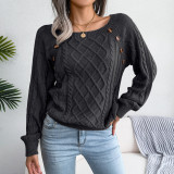 Autumn and winter casual square neck button fried dough twist knitting pullover sweater
