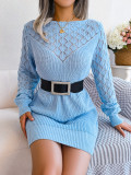 Fashionable hollow off one neck long sleeve pullover wool dress