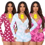 Threaded household wear V-neck printed jumpsuit