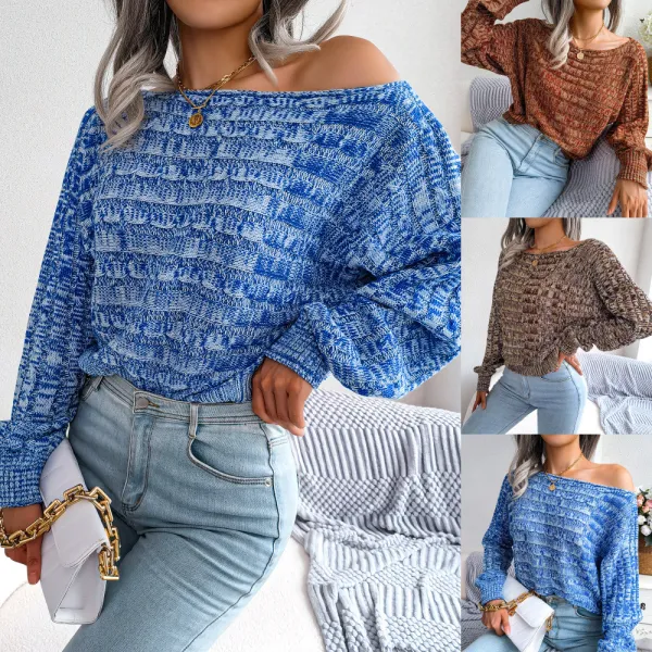 Fashion color fried dough twist long sleeve off shoulder knitting sweater