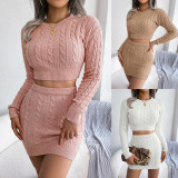 Casual fried dough twist navel revealing sweater buttock skirt knitting suit