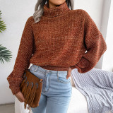 Mixed color lantern long sleeve high neck knitting sweater