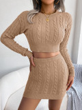 Casual fried dough twist navel revealing sweater buttock skirt knitting suit