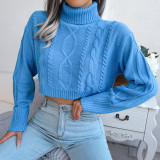 Fashion fried dough twist long sleeve high neck short pullover sweater