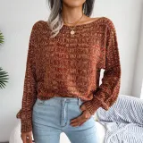 Fashion color fried dough twist long sleeve off shoulder knitting sweater