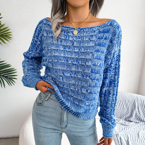 Fashion color fried dough twist long sleeve off shoulder knitting sweater