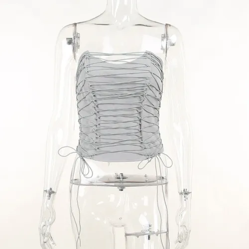 Lace up cut out tight zip bodice fashion slim top