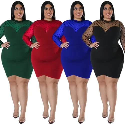 Large sexy bag buttocks nightclub women's patchwork mesh multicolor dress