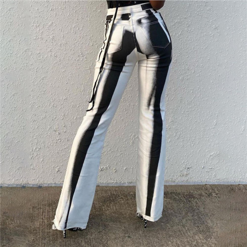 Women's new high waist digital printing slim horn yoga casual pants