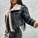 Lamb hair short coat zipper motorcycle jacket top