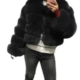 Fox hair imitation fur coat Women's short long sleeved fur faux fur coat