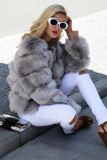 Fox hair imitation fur coat Women's short long sleeved fur faux fur coat