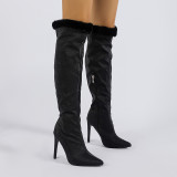Slim Heel High Boots Large Barrel Waist Pointed Sleeve Lace Fashion Boots Large Boots