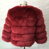 Fox hair imitation fur coat Women's short long sleeved fur faux fur coat