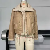 Lamb hair short coat zipper motorcycle jacket top