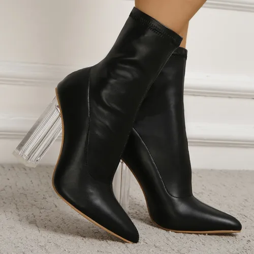 High heel short boots pointy toe Korean version thin Martin boots large elastic single boots