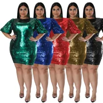 Oversized winter women's velvet embroidered beaded dress