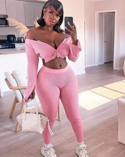 Fashion solid color pit strip zipper long sleeve trousers suit