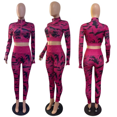 Printed camouflage two-piece suit