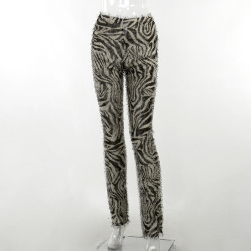 Spice Girl Zebra Pattern Wool Texture Pants Fashion Versatile Casual Pants