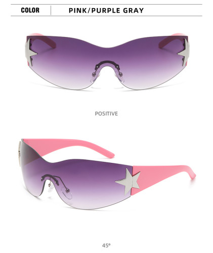 Frameless one-piece five pointed star sunglasses new fashion Y2K sports glasses sun shading sunglasses for men and women