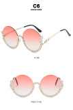Round diamond set metal sunglasses Half frame sunglasses Gorgeous gradual change sunglasses